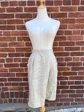 Vintage Jaeger Natural Beige Linen Midi Skirt